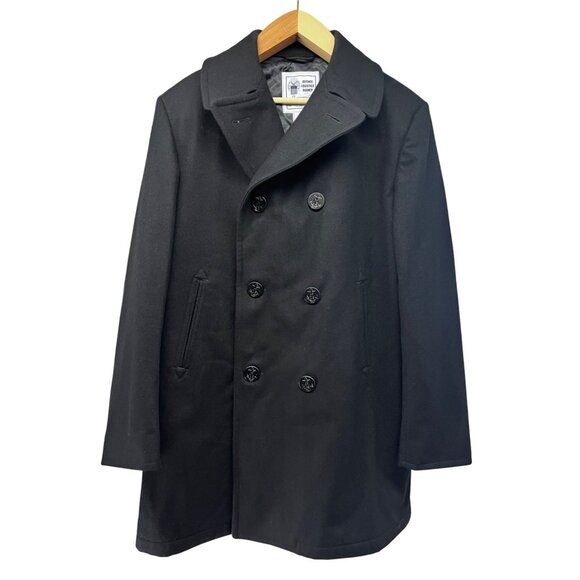 Defense Logistics Military Double Breasted Black Wool Heavy Peacoat 44XL Pockets - Picture 1 of 9